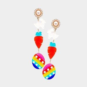 Glittered Resin Easter Bunny Carrot Egg Link Dangle Earrings